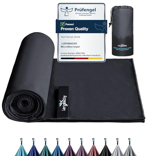 Microfibre Towel - 30×60cm Silver-ion Infused Fabric Quick Dry Towels for Adults | Lightweight & Highly Absorbent, Microfibre Beach Towel for Gym, Yoga, Travel, Camping and Hiking, Diamond Black