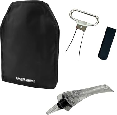 Fackelmann Set de Accesorios para Vino, Incluye Fundas Enfriadoraa para Botellas de Vino y Cava, Aireador de Vino y Sacacorchos de Hoja