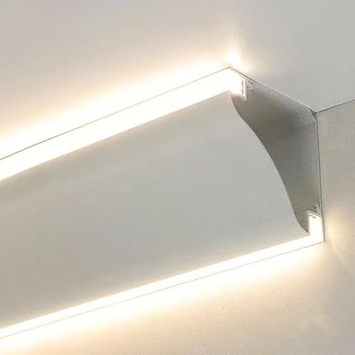 Corniche Plafond LED Moulure de Plafond à Éclairage LED Double Face, Système de Profilés LED en Aluminium avec Diffuseur, Plinthe D'éclairage Indirect pour Cuisine(3.5 m (11.5 ft))
