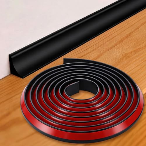 Innconee Flexible Quarter Round Baseboard Molding Trim 197 Inch/16.5ft Bendable Peel and Stick Black Rubber Edge Trim for Floor Edge Wall Corner Staircase Cabinet Window