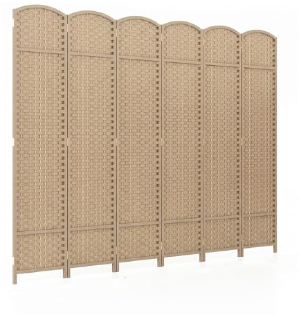 COSTWAY 6 Panel Folding Room Divider, Hand-Woven Wicker Freestanding Wall Privacy Screen Protector, Solid Wood Frame Paravent Partition Separator for Bedroom Living Room Office, 240x170cm (Beige)