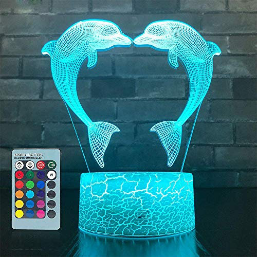 Illusion 3D Dauphin Lampe Dauphin Art Déco Lampe LED 3D Lampe Contrôle à distance 7/16 Couleurs Change Veilleuse USB Powered Enfants Cadeau Anniversaire Noël Cadeau