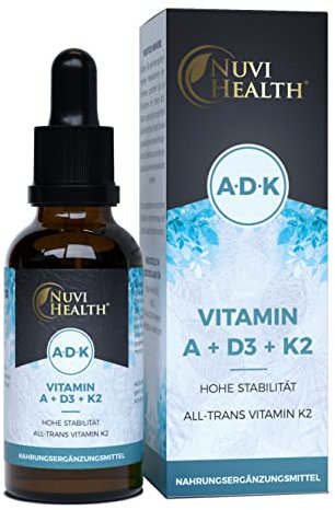 Vitamin A + D3 + K2 Tropfen - 50 ml Flasche - Premium: 99,7+% All-Trans (K2VITAL® von Kappa) + hoch bioverfügbares Vitamin D3 + A (Retinol) - Flüssig - Laborgeprüfte Qualität