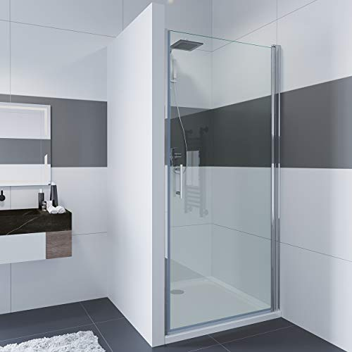 IMPTS Duschtür 80cm Pendeltür Dusche Schwingtür Nische, Höhe 195cm | 6 mm ESG Sicherheitsglas Nano-Beschichtung, Rahmenloses Design, Silber, ohne Duschtasse