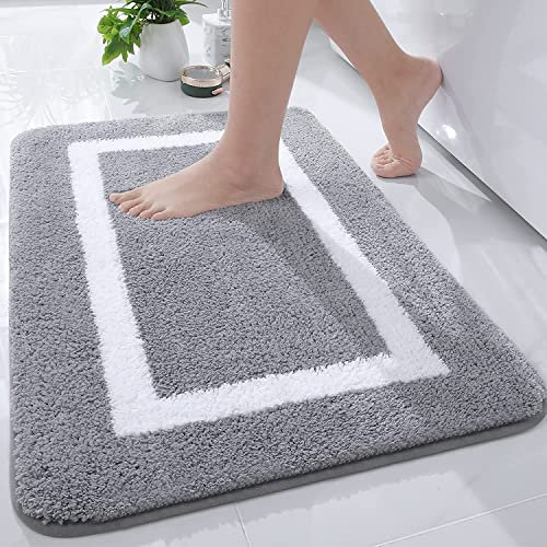 Homaxy Badezimmerteppich Badematte rutschfest Waschbar Badteppich Weiche Mikrofaser Hochflor Badvorleger – 40 x 60 cm, Grau