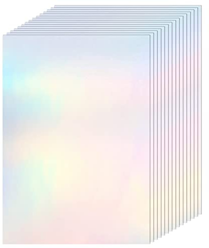 36 Sheets Transparent Holographic Paper Sticker A4 Holographic Vinyl Film Self Adhesive Waterproof Pattern, 11.7 x 8.3 Inches (Colorful)