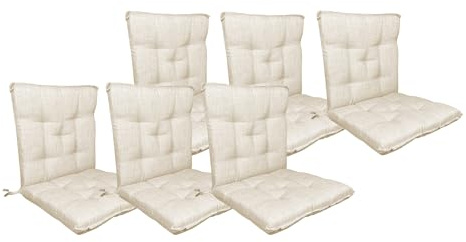 IlGruppone Set Cuscini Sedia Con Schienale Imbottiti Con Laccetti Banda Elastica Per Fissaggio Prodotto Italiano Sedie Poltrone Sdraio Reclinabili Cucina Giardino 40 x 80 Cm - Panna - 6 Pezzi