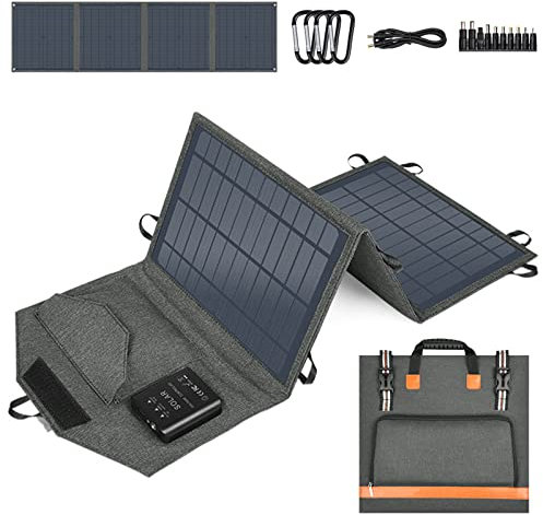 60W Portable Solar Panel, Monocrystalline Foldable Solar Charger with Adjustable Kickstand 5V USB 18V DC for Tablet Laptop Camera Cell Phone Compatible with Solar Generators Power Stations