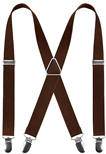 Men Braces with 4 Clips X Shape, Adjustable Elastic Braces for Men Trousers, Men's Braces Wedding Business Casual Suspenders (Coffee)