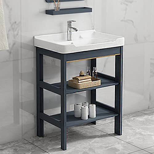 ZYFA Lavabo in Ceramica Lavatoio Lavello for Esterno e Interno Mobile Lavandino con piedistallo Supporto in Acciaio Inossidabile for ristoranti,bagni,Garage,Magazzini (Size : L60xW40xH82cm)