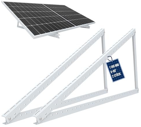 NuaSol PV Solarpanel Halterung 46 Zoll /118 cm | 2er Set Solarmodul-Halterung Balkonkraftwerk aus Aluminium | Aufständerung Flachdach PV verstellbar 0-90° | inkl.Montagematerial | Silber