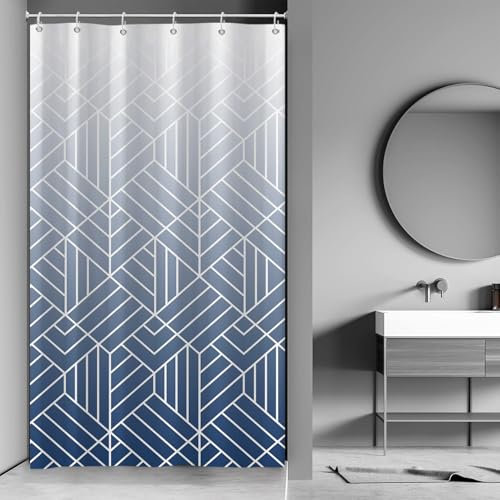 Ttincceer Cortina de Ducha Geométrica Cortina de Ducha Pequeña de Mármol Azul Estrecho Ombre para Baño Cortina de Baño con Textura de Línea Sencilla Moderna 90x183cm