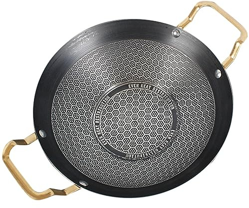 EXCEART Wok-Pfanne Mit Flachem Wok-Pfanne Aus Edelstahl Kochtopf Cm Antihaftbeschichtete Bratpfannen Waben- Mit Doppelgriff Für Küchenutensilien Kochgeschirr