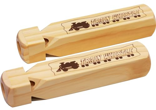 Crystaljun 2 PCS-Wooden Train Whistle Musical Toy for Kids (4 Tone),Theme Birthday Decorations, Goodie Bag Filler, Stocking Stuffers,Train Party Favors, Small Game Prizes, Noisemakers.