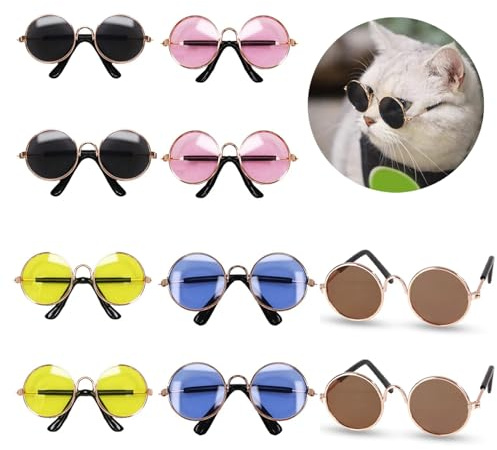 Set di occhiali vintage per animali domestici, tonalità retrò rotonde per cani e gatti, occhiali da sole pronti per servizi fotografici, in 5 colori (accessori divertenti per animali domestici)