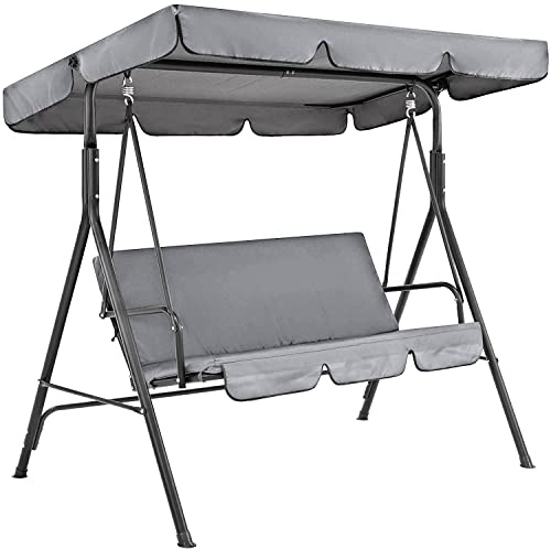 DAO-UPPSE Swing Seat Canopy Replacement 3 Seater Garden Swing Seat Canopy Cover, Garden Swing Seat Canopy Cover For Outdoor Garden Patio Yard Park Porch Seat Furniture(Grey,Ceiling 195 * 125 * 15cm)