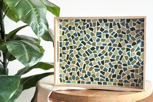Little Creations Mosaik-Tablett Grün | DIY Bastelset für Erwachsene | Gestalte Dein eigenes Tablett | 33 x 25 x 5 cm | Nachhaltiges Design | Vielseitige Verwendungsmöglichkeiten