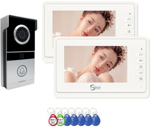 timbre visual de 4 hilos, monitor de 7 pulgadas, sistema de intercomunicación visual con timbre de puerta con cable, intercomunicador bidireccional, supervisión en tiempo real (1 Timbre+2 Monitor)