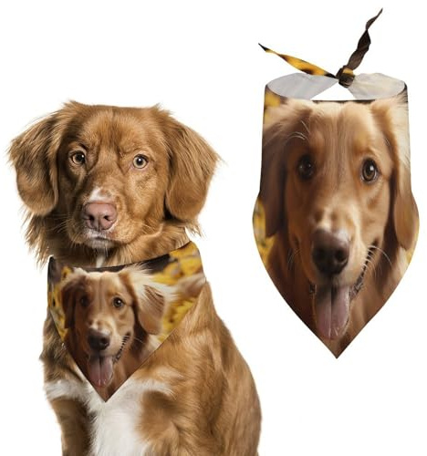 Golden Retriever Sonnenblumen-Hundehalstücher zum Füttern und Pflegen, dreieckiges Haustier-Lätzchen, waschbar, Haustier-Schal für Katzen und Hunde