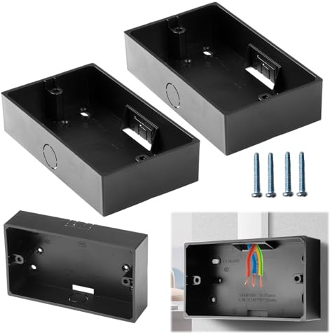 2Pcs 2 Gang Surface-Mounted Back Box 146 Type Double Gang, Black Electrical Pattress Box for Wall-Mounted Switches and Sockets