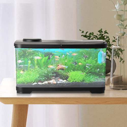 Kits de démarrage d'aquarium 15L - Aquarium en acrylique avec éclairage LED et pompe - Décoration de table rectangulaire pour aquarium d'eau douce et marine pour Betta, poisson rouge, crevettes - Bac