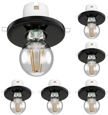 ledscom.de 6x Porzellan Decken-Einbauleuchte TELA, schwarz, inkl. E27 LED Lampe, Rauchglas 370lm, extra-warmweiß
