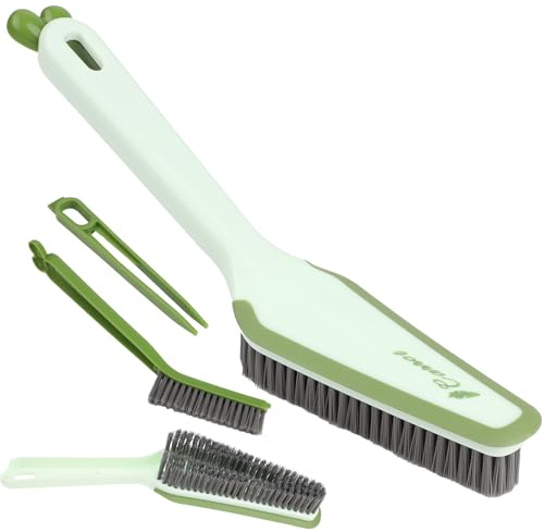 Bathroom Cleaner Shower Cleaning Brush, Floor Scrubbing Carpet Hard Bristle Brush with Handle, Crevice Brush, Clip & Rubber Scraper, Cleaning Supplies for Bathtub Toilet Sink Tile, Green