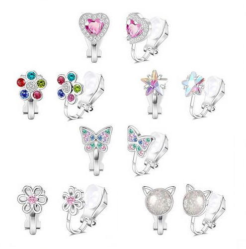 SZMK 6 Pares Pendientes Clip Niña,Pendientes de Pinza Sin Agujero Niña,Clip on Earrings Kids,Pendiente Hipoalergenicos Sin Perforacion,Flores Pendiente Unicornio Mariposas para Regalo, Fiesta