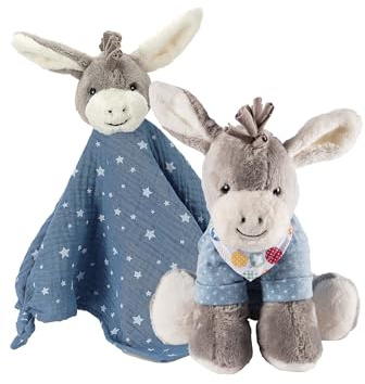 Sterntaler Multipack Spielwaren Esel Emmi Set, Schmusetuch M und Spieluhr M, weiches Baby Geschenkset zum Kuscheln und Einschlafen, grau, 34×45×9 cm