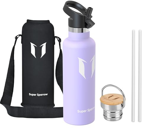 Super Sparrow Vattenflaska - 750ml - Rostfritt Stål Metallflaska - Termos Standard Mun - Giftfri BPA-Fri - Perfekt Som Sportflaska - 2 Lock