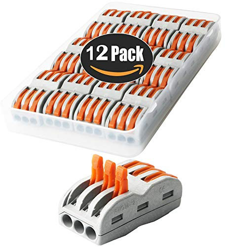 CESFONJER Bornes de Connexion Automatique, Rapide Connecteur de fil de Câble, Connecteur à écrou à levier, Assortiment de Conducteurs Connecteurs de Fils Compacts SPL-3 (Paquet de 12)