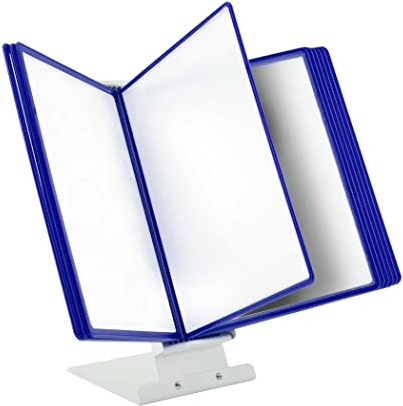 LEVIATAN | Table Display Board System | Table Lectern | Document Organiser | Consultation and Presentation Documents | Plastic Case for Papers | Includes 10 Display Panels | Size: A4 | Colour: Blue