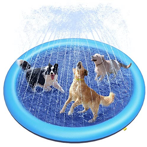 Peteast Hundepool für Große & Kleine Hunde & Kinder 67 Faltbarer Splash Sprinkler Pad, 0.58mm Verdickt Anti-Rutsch Hunde Wasserspielzeug, Umweltfreundlich Langlebig Planschbecken Hund