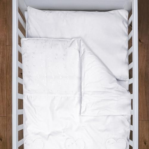 2-teiliges Kinder-Bettwäsche-Set aus Baumwolle für Kinderbett 135 x 100 cm – Herz (weiß)
