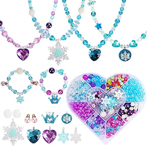 Tacobear Perlen für Armbänder Perlen Set zum Auffädeln Kinder Mädchen Schmuck Basteln mit Schneeflocke Krone Herz Charms Armband Ketten Selber Machen Prinzessin Kindergeburstag Geschenk