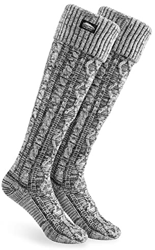 CityComfort Slipperstrumpor för kvinnor - Knähöga strumpor Kabelstickad mysig över knästrumpor UK storlek 4-8 ​​- Presenter till henne (Svart/grå)