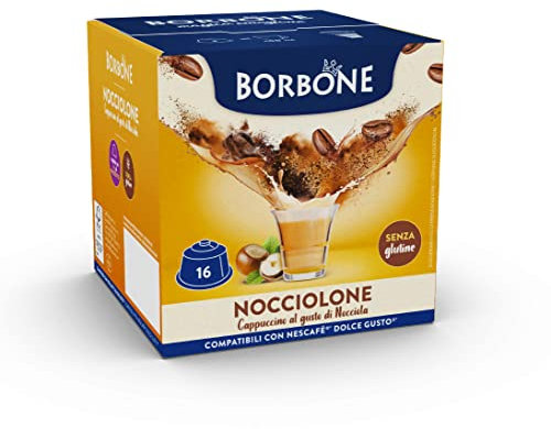 Caffè Borbone Nocciolone - Hazelnut flavored Cappuccino - 64 Capsules (4 packs of 16) - Compatible with Nescafè®* Dolce Gusto®* Coffee Machines