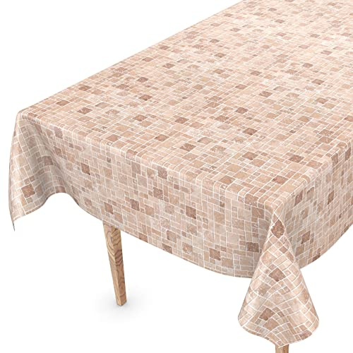 Wachstuchtischdecke Wachstuch Vinyl abwischbar Wachstischdecke Tischdecke 100 x 140cm Schnittkante Fliesen Beige