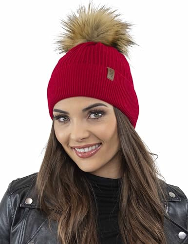 VIVISENCE Damen Bommelmütze Winter Wintermütze Bommel Herbst Warmem 7042