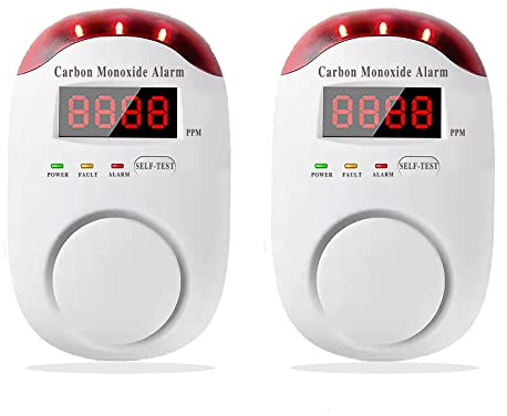 Colorwell Portable Carbon Monoxide Detector for Travelc, Plug in Wall with LED Digital Display Voice Light Plug and Play - 2 PCS