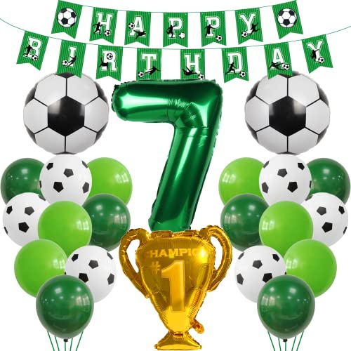 Cnrose Fotboll 7. Födelsedag Grön ballong 7 år barns födelsedag dekoration