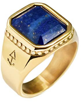 Rock and Steel Herren Ring Zeus Siegelring mit Lapislazuli Stein, Gold Edelstahl, Ring (60 (19.1 mm))