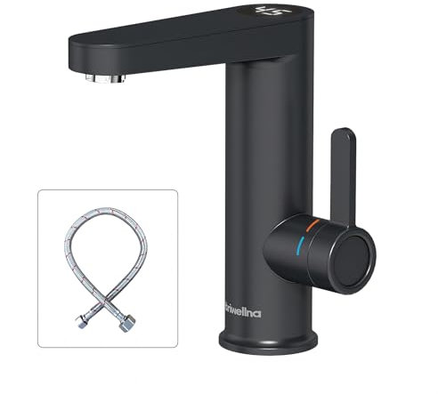 Briwellna Instant Hot Water Tap for Bathroom, Warmwasserhahn für Badezimmerwaschbecken, 220 V elektrischer Durchlauferhitzer mit Digitalanzeige, Durchlauferhitzer-Wasserhahn (Schwarz)