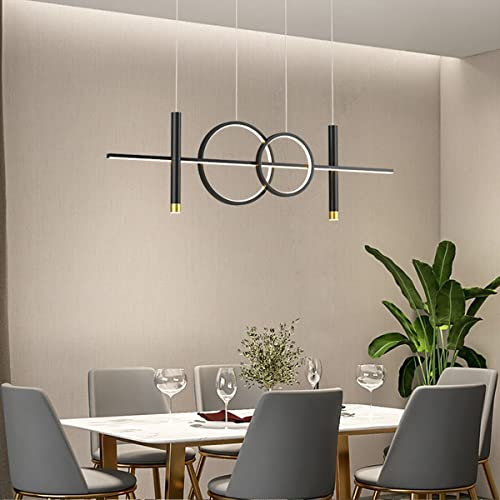 LED Pendelleuchten Dimmbar Esstisch Esszimmer Hängeleuchte/Hängelampe Wohnzimmer Küche Hängend Lampe Moderne Kreative Ring Designer Kronleuchter mit Fernbedienung Leuchten (Schwarz, L120cm)