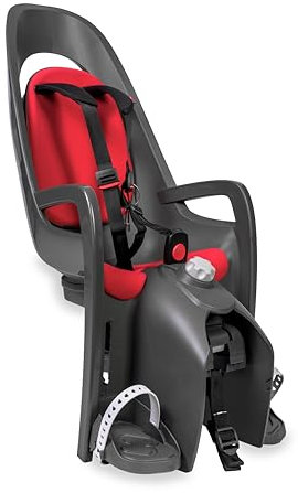 Hamax Caress Gepäckträger-Montierter Kindersitz für Fahrräder - Verstellbare Rückenlehne, 20° Neigung, Stoßdämpfung, für Kinder ab 9 Monaten, bis 22 kg, Einhandbedienung 120-160 mm, Rot