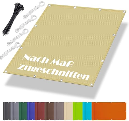 Sonnensegel Balkon Ohne Bohren 1x1.2M, Segeltuch Meterware, Schattierungsnetz mit ösen inkl Befestigungsseile, UV-Schutz, Wetterfest für Garten Terrasse, Sand Beige
