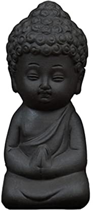 Dualoai Mini Mönch Buddha Figuren Skulptur Statue Aus Schwarzer Keramik Tee Haustier Zubehör für Auto Home Office Desktop Dekoration Handwerk Geschenk