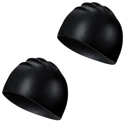2 Stück Silikon Badekappe - Schwarzes Unisex Bademütze für Damen Herren Kinder - Badehaube Badekappen Swimming Cap Wasserdicht