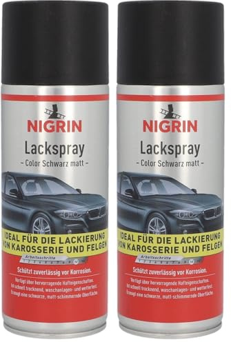 NIGRIN Lackspray, 400 ml, mattschwarzer Autolack, schützt Felgen und Karosserie vor Rost, schnell trocknend (Packung mit 2)
