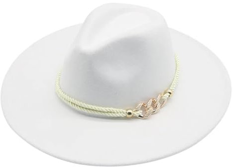 SOYNIA Fedora Trilby Filzhut Hut Hüte Mit Großer Krempe 9,5 cm Einfarbig Damenhüte Breite Krempe Formelle Fedora-Filzhüte Damenhüte 56–58 cm Weiß
